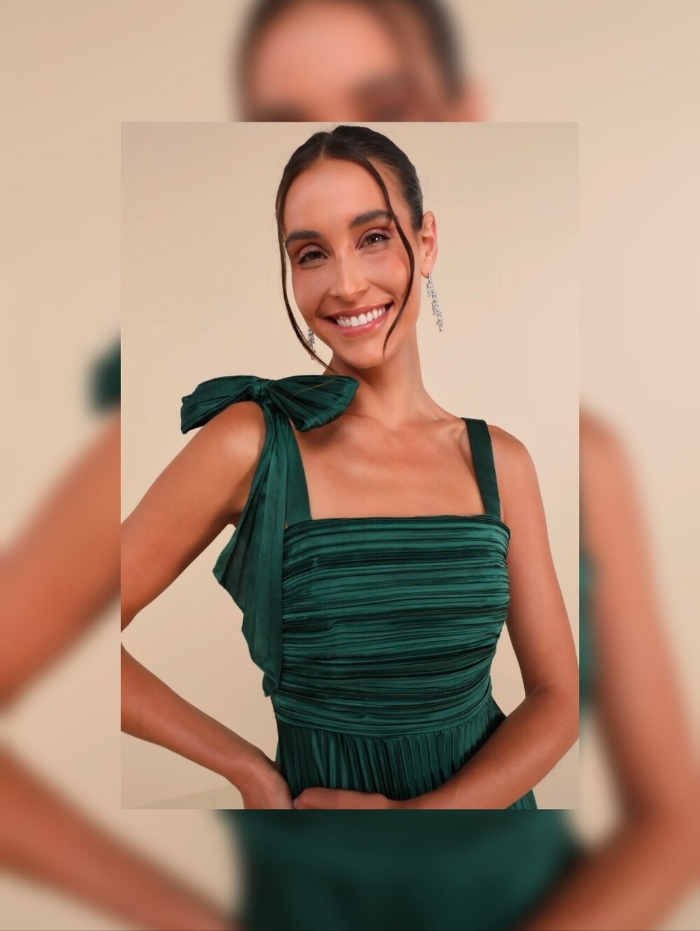 Lulus Gorgeous Purpose Emerald Satin Pleated Sleeveless Bow Maxi Dress S - Picture 8 of 13